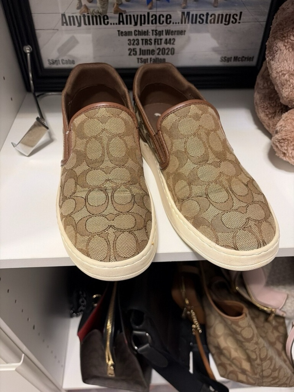 Coach Slip-On Sneakers in Khaki and Cream Signature Canvas